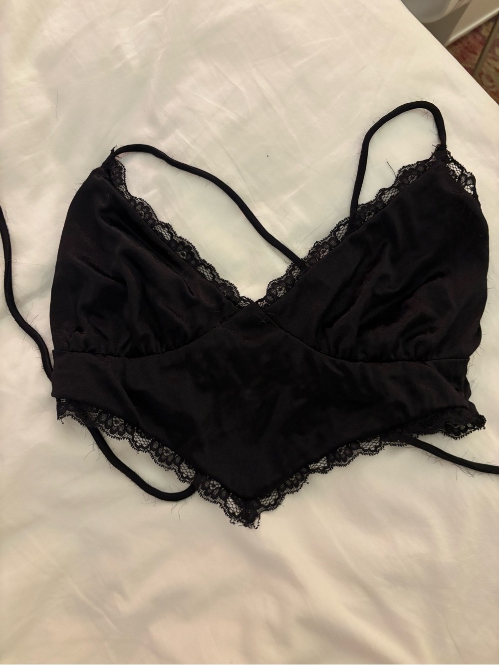 Garage Black Satin Lace-Trim Crop Bralette